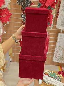 TRIO DE CAIXAS DE PRESENTE VERMELHO VELUDO - PRÉ VENDA 2026