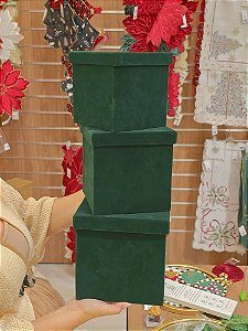 TRIO DE CAIXAS DE PRESENTE VERDE VELUDO - PRÉ VENDA 2026