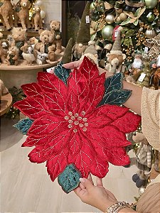 LUGAR AMERICANO BORDADO POINSETIA VERMELHA 42CM - PRÉ VENDA 2026