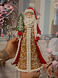 PAPAI NOEL VERMELHO E BEGE EM RESINA 31CM - PRÉ VENDA 2026