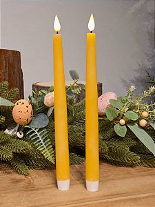 DUPLA DE VELA DECORATIVA AMARELA COM LED 29CM