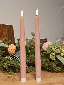 DUPLA DE VELA DECORATIVA ROSA COM LED 29CM