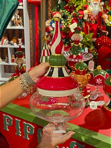 POTE DE VIDRO COM TAMPA TORRE EM CERÂMICA 42CM - PRÉ VENDA 2026