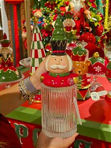 POTE DE VIDRO COM TAMPA DE SOLDADO EM CERÂMICA 34CM - PRÉ VENDA 2026