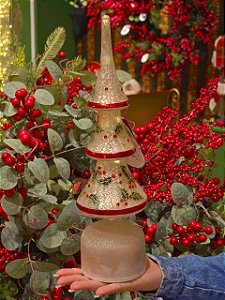 ÁRVORE DE VIDRO GIRATÓRIA COM LED 35CM - PRÉ VENDA 2026