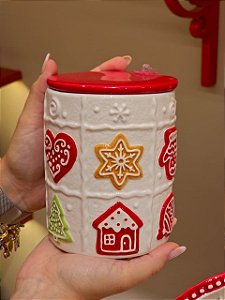 POTE REDONDO COM TAMPA EM CERÂMICA BISCOITOS 11CM - PRÉ VENDA 2026