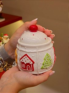 POTE REDONDO COM TAMPA EM CERÂMICA BISCOITOS 11CM - PRÉ VENDA 2026