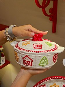 SOPEIRA COM TAMPA E ALÇA EM CERÂMICA BISCOITOS 15CM - PRÉ VENDA 2026