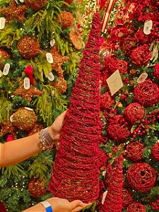 ÁRVORE CONE ARAMADA MICRO BERRY VERMELHA 80CM - PRÉ VENDA 2026