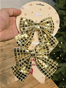 LAÇO ESPELHO DOURADO 12X13CM COM 2 UNIDADES