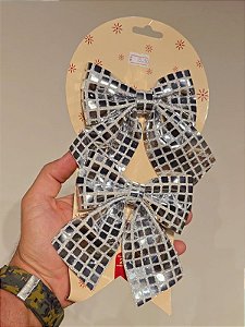 LAÇO ESPELHO PRATA 12X13CM COM 2 UNIDADES
