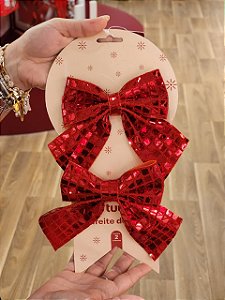 LAÇO ESPELHO VERMELHO 12X13CM COM 2 UNIDADES - PRÉ VENDA 2026