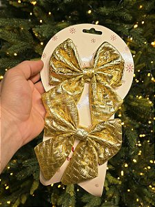 LAÇO ACETINADO DOURADO 12X13CM COM 2 UNIDADES
