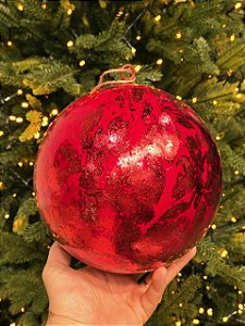 BOLA DECORADA CRAQUELADA VERMELHA 20CM