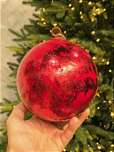 BOLA DECORADA CRAQUELADA VERMELHA 15CM