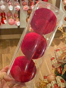 BOLA VELUDO VERMELHA 10CM COM 3 UNIDS - PRÉ VENDA 2026
