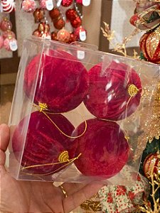 BOLA VELUDO VERMELHA 8CM COM 4 UNIDS - PRÉ VENDA 2026