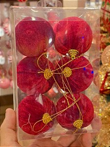 BOLA VELUDO VERMELHA 6CM COM 6 UNIDS - PRÉ VENDA 2026