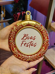 PORTA RETRATO BOLA DE NATAL EM RESINA 15,5X19CM - PRÉ VENDA 2026