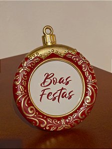 PORTA RETRATO BOLA DE NATAL EM RESINA 15,5X19CM