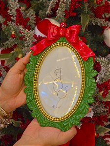 PORTA RETRATO NATALINO COM LAÇO EM RESINA 25,1CM - PRÉ VENDA 2026