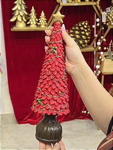 ÁRVORE TEXTURIZADA VERMELHA EM RESINA 35CM - PRÉ VENDA 2026