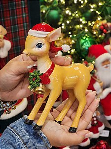 RENA EM PÉ GUIRLANDA COM SINOS RESINA PREMIUM 16CM - PRÉ VENDA 2026