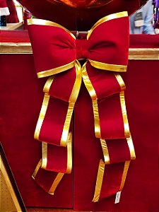 LAÇO VELUDO VERMELHO DUPLA FACE COM BORDA OURO G - PRÉ VENDA 2026