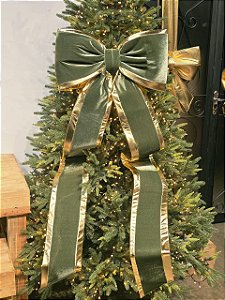 LAÇO VELUDO VERDE NATAL DUPLA FACE BORDA OURO GG