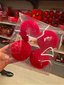 BOLA VELUDO VERMELHA RELEVO 10CM COM 4 UNIDADES - PRÉ VENDA 2026