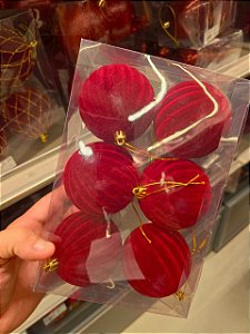 BOLA VELUDO VERMELHA RELEVO 8CM COM 6 UNIDADES - PRÉ VENDA 2026