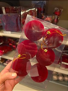 BOLA VELUDO VERMELHA LINHAS 8CM COM 6 UNIDADES - PRÉ VENDA 2026