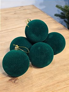 BOLA VELUDO VERDE LINHAS 8CM COM 6 UNIDADES