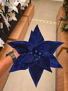 FLOR POINSETIA VELUDO AZUL 36CM - PRÉ VENDA 2026