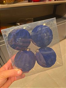 BOLA AZUL ONDULADA COM VELUDO 10CM COM 4 UNIDADES - PRÉ VENDA 2026