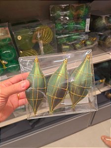 ORNAMENTO PINO VERDE COM GLITER DOURADO 16CM COM 3 UNIDADES - PRÉ VENDA 2026