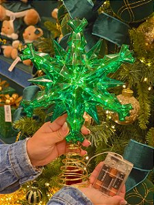 TOPO PARA ÁRVORE FLOCO DE NEVE VERDE COM LED 31,5CM - PRÉ VENDA 2026