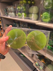 BOLA VERDE VELUDO FLOCADA 12CM COM 2 UNIDADES - PRÉ VENDA 2026
