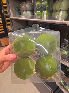 BOLA VERDE VELUDO FLOCADA 10CM COM 4 UNIDADES - PRÉ VENDA 2026