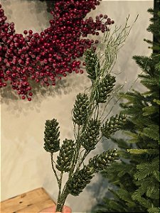 GALHO VERDE PINHAS COM GLITTER 76CM
