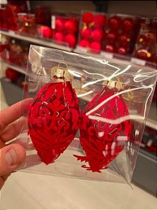 ORNAMENTO PEÃO VERMELHO TRABALHADO EM ARABESCOS VELUDO 12CM COM 2 UNIDADES - PRÉ VENDA 2026