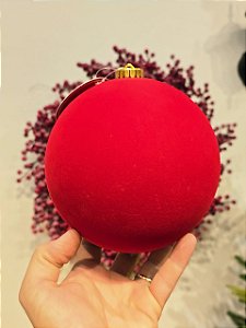 BOLA VERMELHA VELUDO FLOCADA LISA 15CM