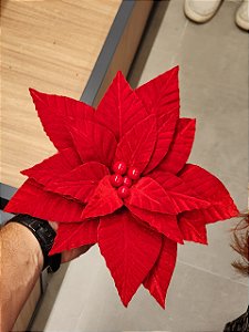 FLOR POINSETIA VERMELHA VELUDO TRADICIONAL 30CM - PRÉ VENDA 2026