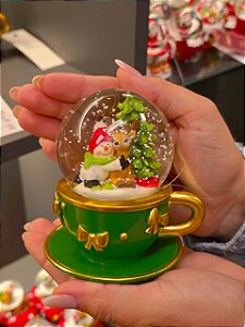 GLOBO DE NEVE NA XÍCARA VERDE COM BONECO DE NEVE 9,5CM - PRÉ VENDA 2026