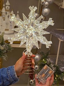 TOPO PARA ÁRVORE FLOCO DE NEVE PRATA COM LED 31,5CM - PRÉ VENDA 2026