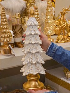 ÁRVORE BRANCA COM DOURADA EM RESINA 41CM - PRÉ VENDA 2026