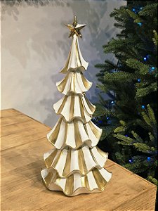 ÁRVORE LISTRAS BRANCA COM DOURADO EM RESINA 39CM
