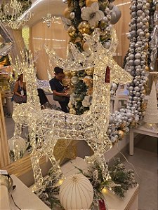 RENA EM PÉ COM PEDRAS TRANSPARENTE 200 LEDS FIO DE FADA FIXO 1M - PRÉ VENDA 2026