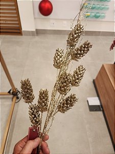 GALHO COM PINHAS CHAMPANHE COM GLITTER 76CM - PRÉ VENDA 2026