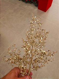 GALHO COM FOLHAGENS METALIZADA CHAMPANHE 54CM - PRÉ VENDA 2026